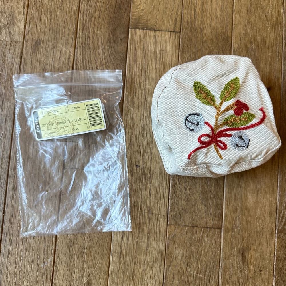 Longaberger 2012 Tree Trimming Little Drum‎ Ornament Flax Fabric New in Bag